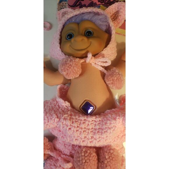 1991 Treasure Troll Tot 14" Doll Bellybutton Wishstone Pink Pig Outfit Vintage - Picture 7 of 13
